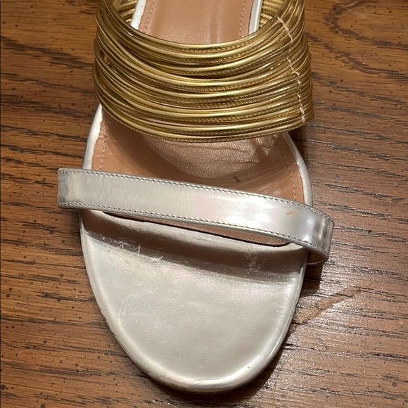 Aquazzura Metallic Gold/Silver Leather Rendez Vous Flat Slides, size 41 - Picture 6 of 13